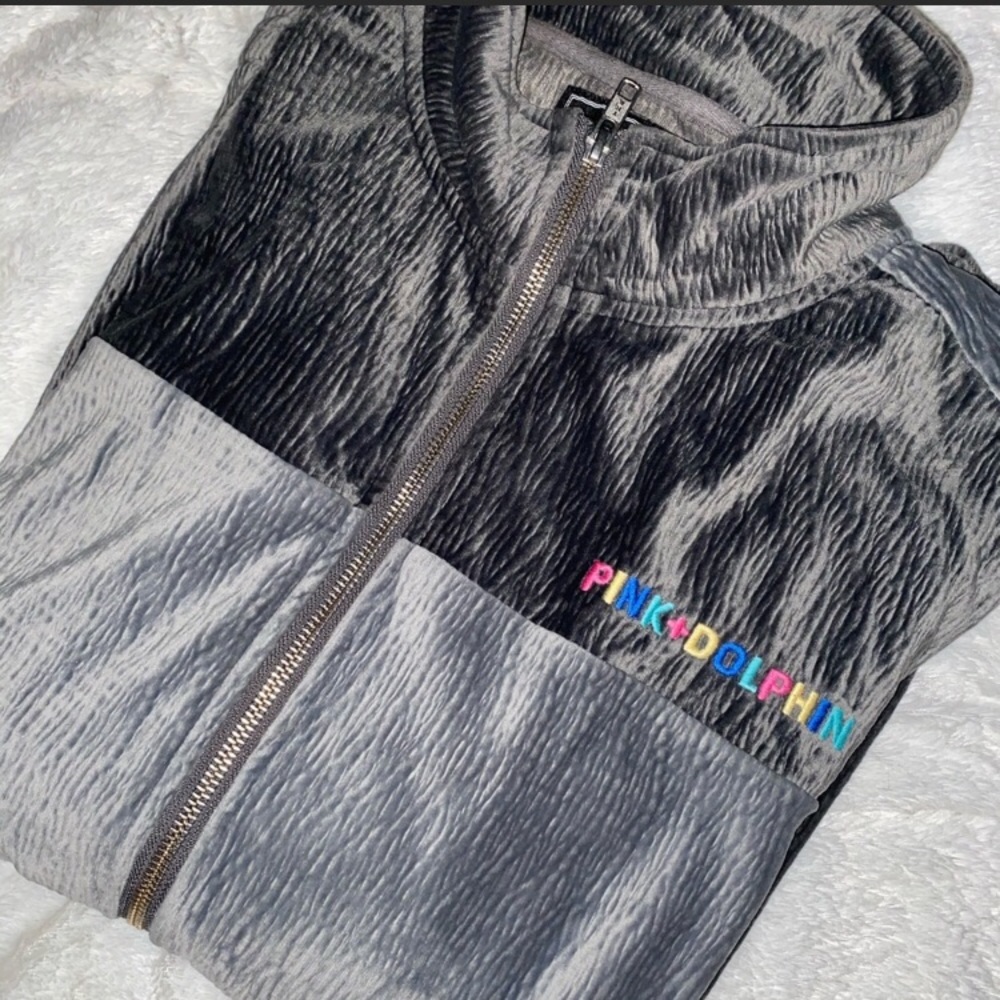 🚹Pink Dolphin Velour Paneled FullZip Jacket,Lg🐬